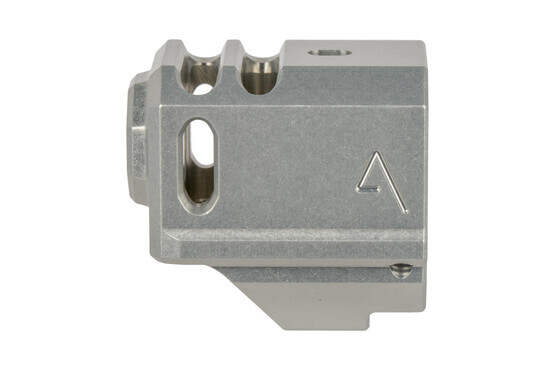 The Agency Arms Glock 43 compensator has a gray anodized finish and 1/2x28 thread pitch